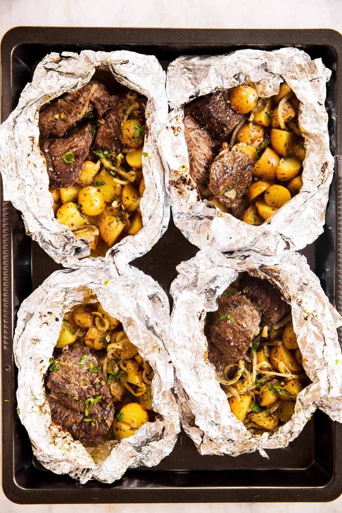 Garlic Butter Steak and Potato Foil Packets