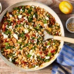 One Pot White Bean Spinach N Sun Dried Tomato Orzo with Lemon and Feta