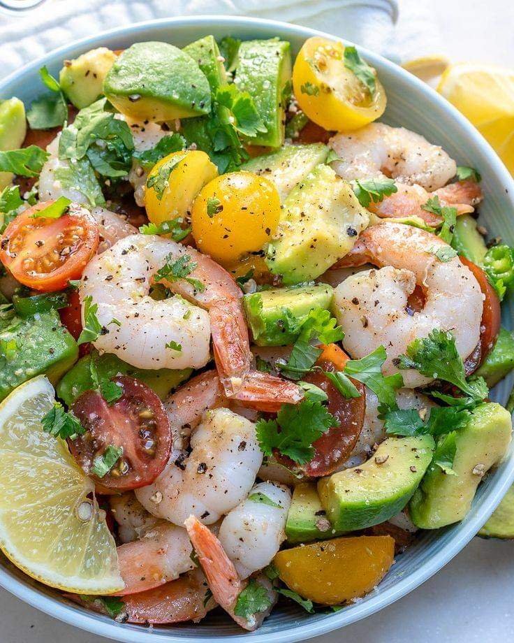 Lemony Prawns Avocado And Tomato Salad