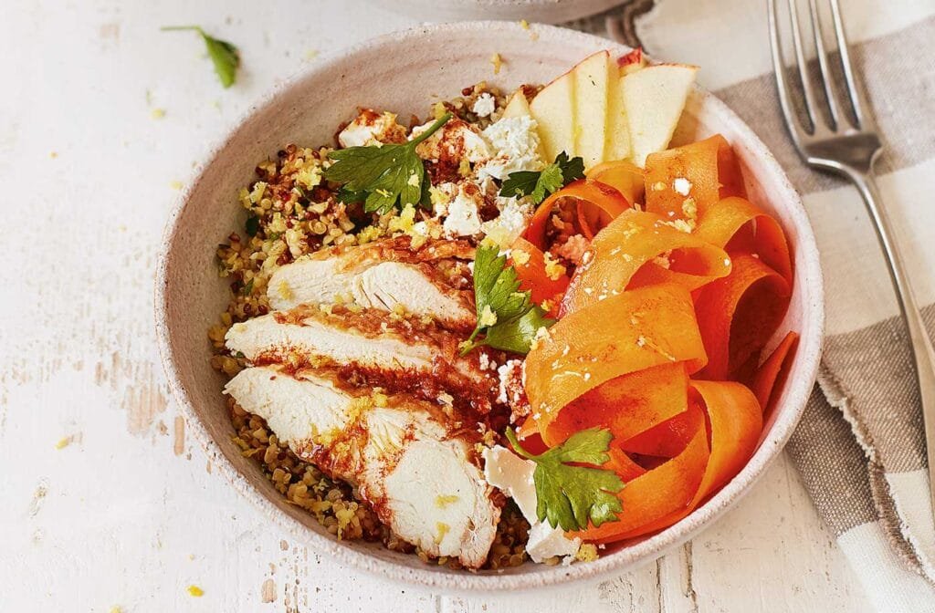 Carrot apple and chicken grain bowls recipe