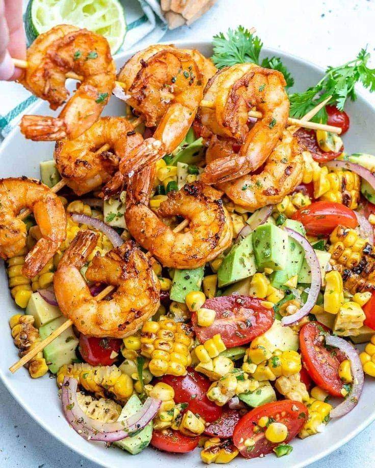 Avocado Corn Salad With Grilled Shrimp
