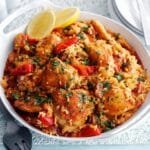 Baked Spanish rice with chicken and chorizo